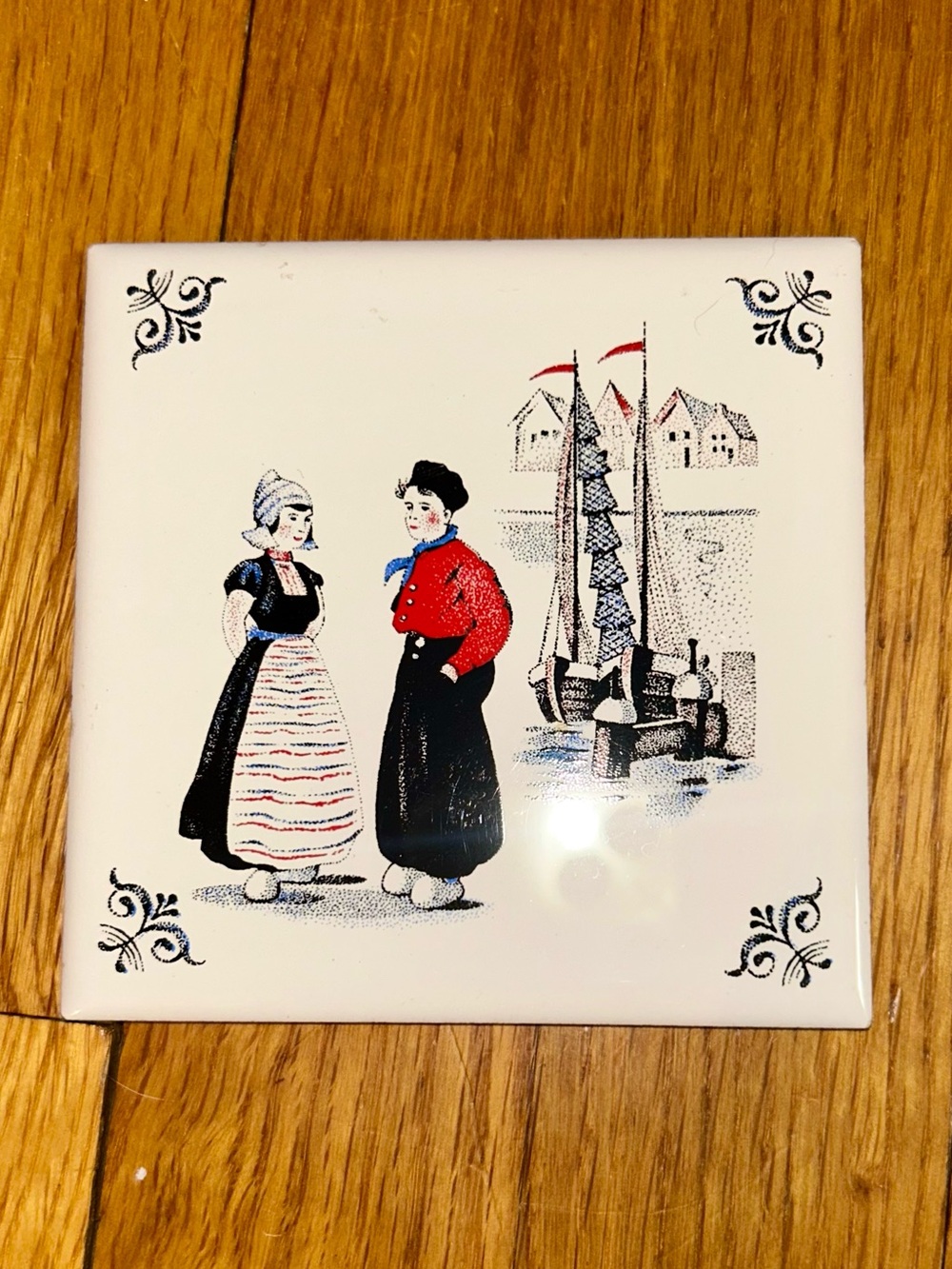 Vintage Royal Mosa Holland Ceramic Tile Dutch Harbor Scene Maastricht